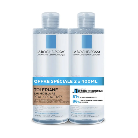 Toleriane eau micellaire peaux réactives La Roche-Posay - lot de 2 flacons de 400ml