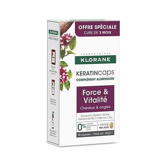 KERATINcaps force et vitalité Klorane - boîte de 90 capsules (offre spéciale 3 mois)