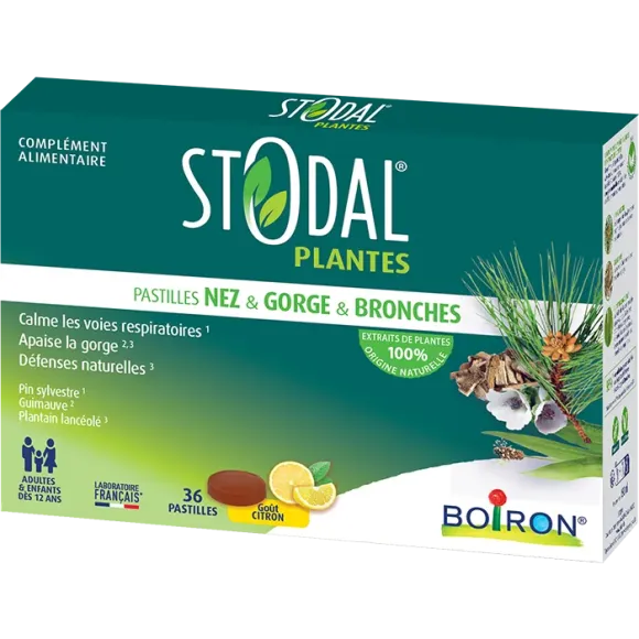 Stodal plantes pastilles nez gorge bronches goût citron Boiron - boite de 36 pastilles