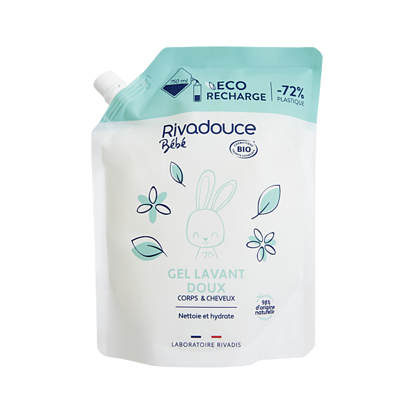 Gel lavant doux bio éco-recharge Rivadouce bébé - recharge de 750ml