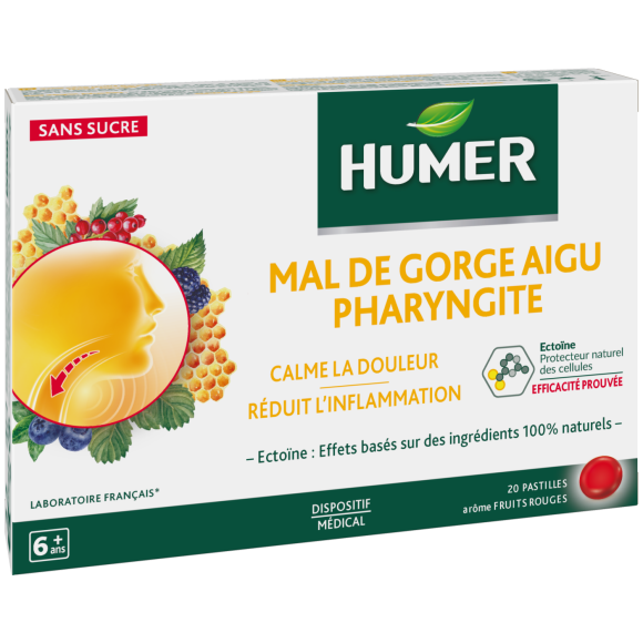 Mal de gorge aigu pharyngite Humer - boite de 20 pastilles