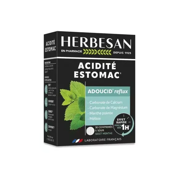 Adoucid reflux acidité estomac goût menthe Herbesan - boite de 30 comprimés à croquer