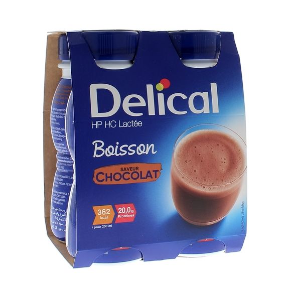 Delical Boisson HP/HC lactée saveur chocolat - 4 bouteilles de 200 ml