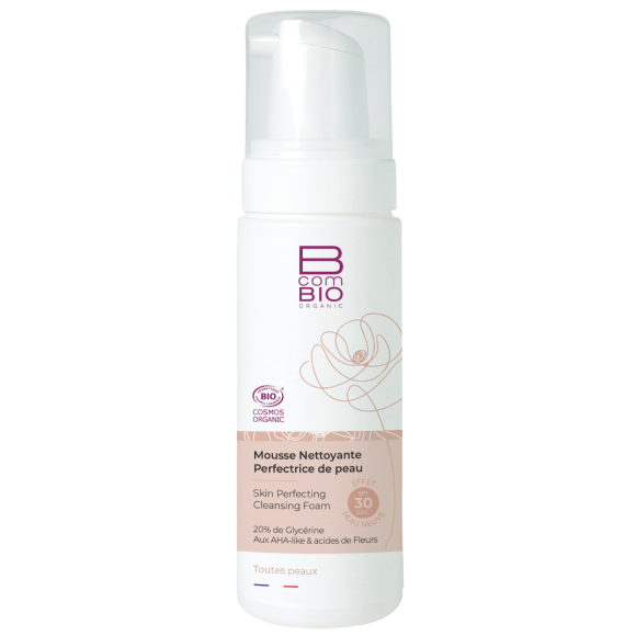 Mousse nettoyante perfectrice de peau bio BcomBIO - flacon-pompe de 150 ml
