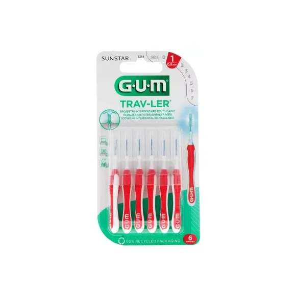 Brossette interdentaire antibactérienne Trav-ler 0.8 mm Gum - 6 brossettes