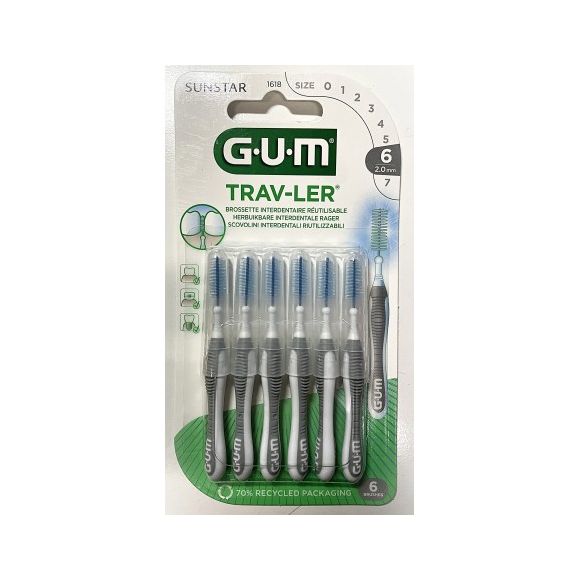 Brossette interdentaire antibactérienne Trav-ler 2.0 mm Gum - 6 brossettes