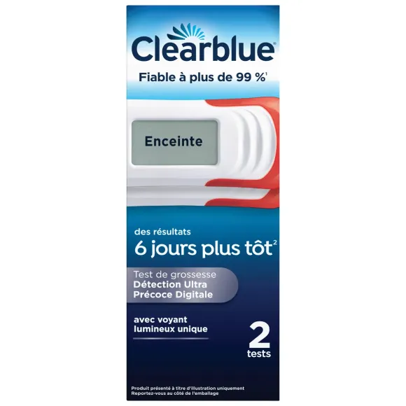 Test de grossesse digital détection ultra précoce Clearblue - boite de 2 tests