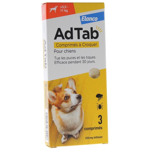 AdTab 225 mg chien 5,5-11kg Elanco - boîte de 3 comprimés à croquer