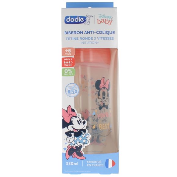 Biberon anti-colique Disney Baby Minnie tétine ronde 3 vitesses +6 mois Dodie - biberon de 330ml
