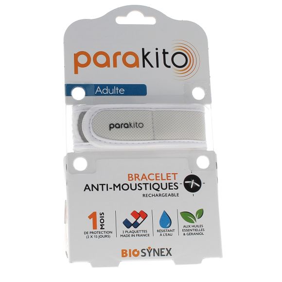Bracelet anti-moustiques rechargeable blanc Para Kito - 1 bracelet + 2 recharges