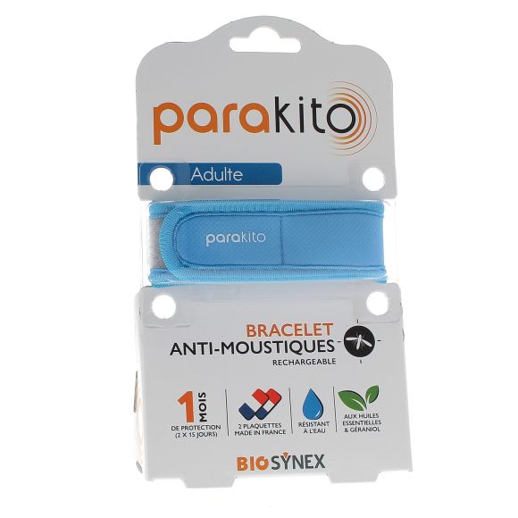 Bracelet anti-moustique rechargeable bleu Para kito - 1 bracelet + 2 recharges