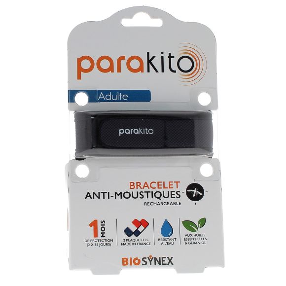 Bracelet anti-moustiques rechargeable noir Parakito - 1 bracelet + 2 recharges