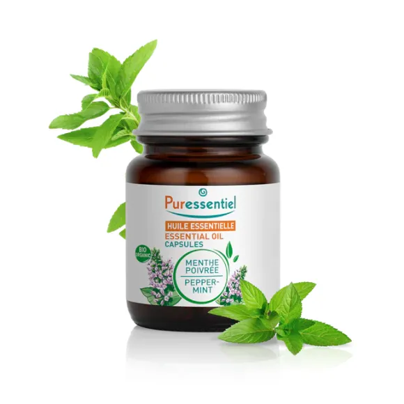 Capsules d'huile essentielle de menthe poivrée bio Puressentiel - boîte de 60 capsules