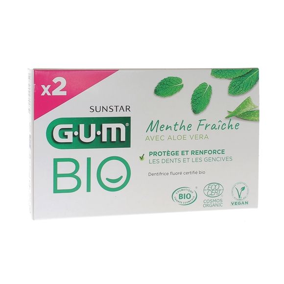 Dentifrice bio à l'Aloe Vera menthe fraîche Gum - lot de 2 tubes de 75 ml