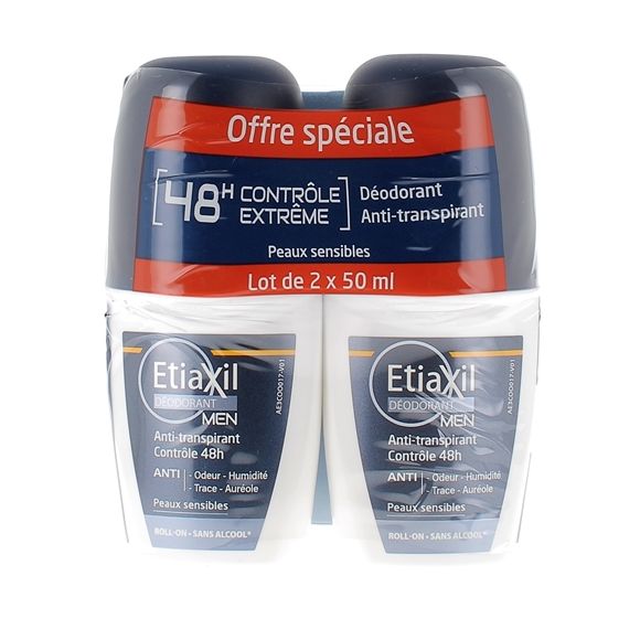 Déodorant homme anti-transpirant contrôle 48h Etiaxil - lot de 2 roll-on de 50ml