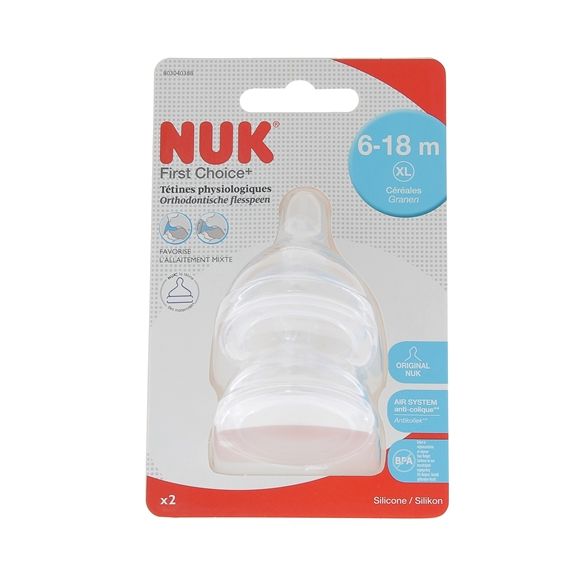 First Choice + Tétines physiologiques 6-18 mois NUK - 2 tétines