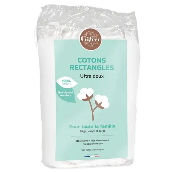 Cotons rectangles ultra doux Gifrer - 180 cotons
