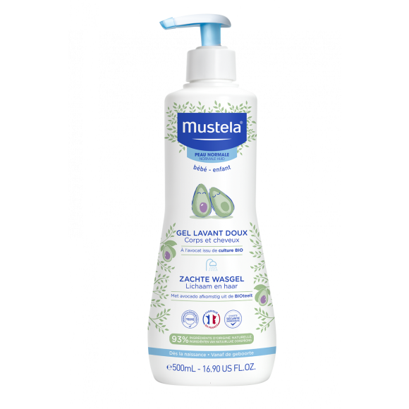 Gel lavant doux corps et cheveux Mustela - flacon-pompe de 500 ml