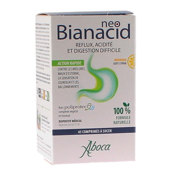 NeoBianacid acidité et reflux goût citron Aboca - boite de 45 comprimés à sucer