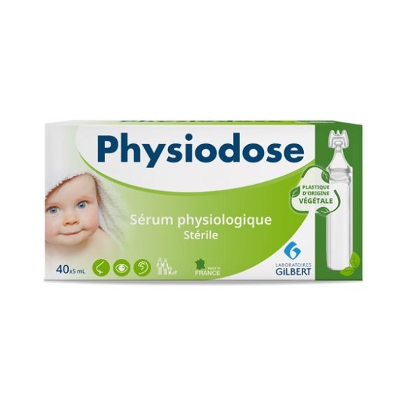 Physiodose sérum physiologique stérile Gilbert - boîte de 40 unidoses d'origine végétale de 5 ml