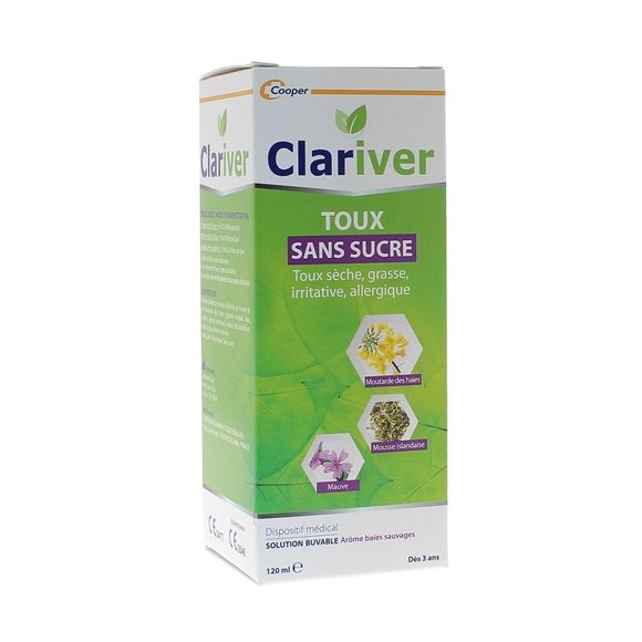 Sirop toux sèche grasse irritative allergique sans sucre Clariver - flacon de 120 ml