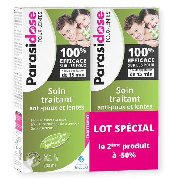 Soin traitant anti-poux et lentes Parasidose - lot de 2 tubes de 200 ml