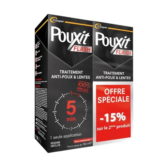 Spray Flash Traitement anti-poux et lentes Pouxit - lot de 2 sprays de 150 ml