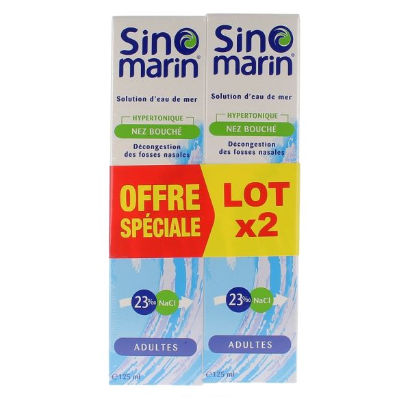 Spray nasal solution d'eau de mer hypertonique nez bouché Sinomarin - lot de deux sprays de 125ml