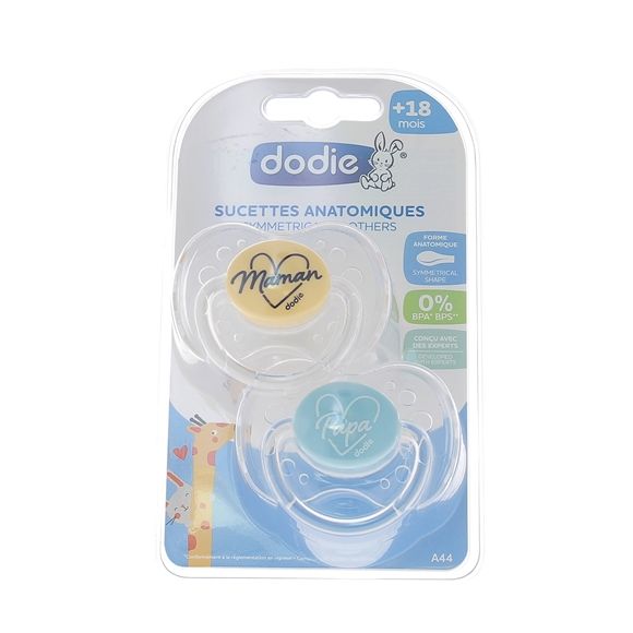 Sucettes anatomiques 18 mois et + Dodie - lot de 2 sucettes