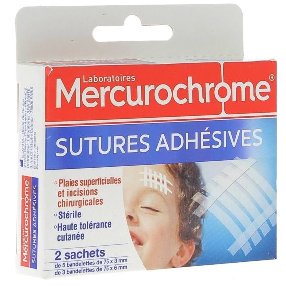 Sutures adhésives Mercurochrome - Boites de 2 sachets