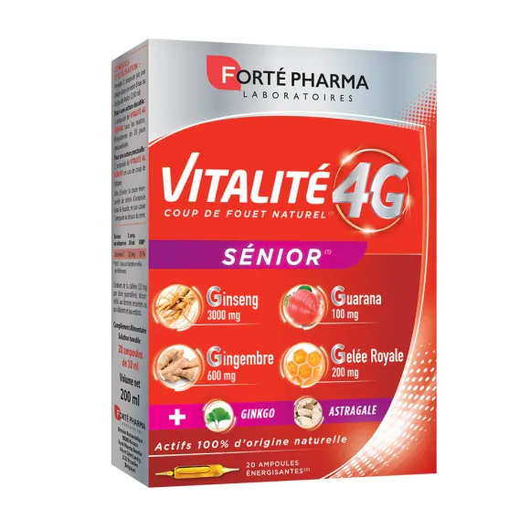 Vitalité 4G Sénior Forté Pharma - boite de 20 ampoules énergisantes