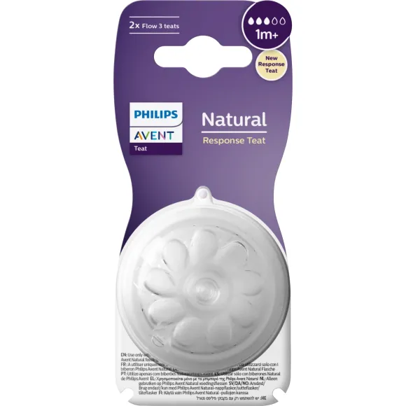 Natural Response Tétine natural 2 trous débit lent 1 mois + Avent - 2 tétines