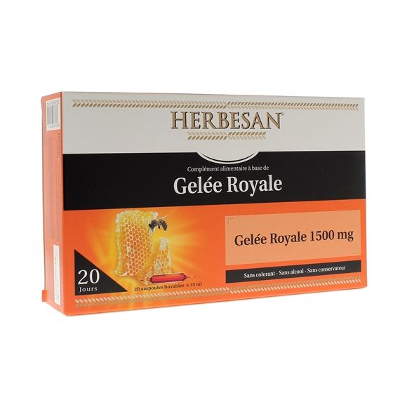 Gelée royale 1500 mg Herbesan - Boite de 20 ampoules