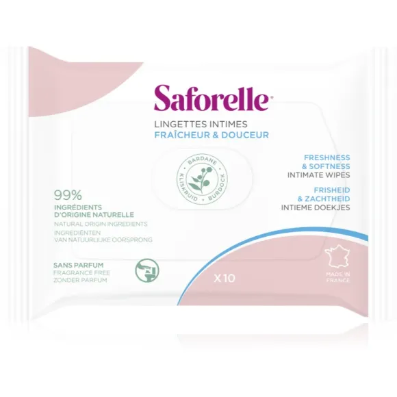 Lingettes intimes fraîcheur et douceur Saforelle - sachet de 10 lingettes