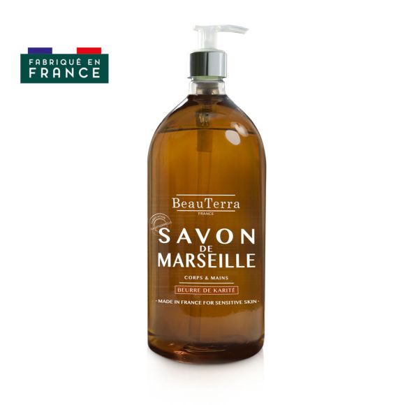 Savon de marseille beurre de karité Beauterra - flacon-pompe de 300ml