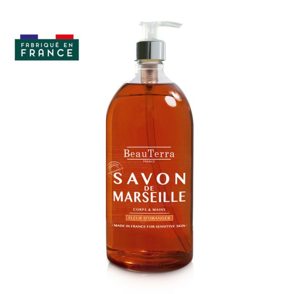 Savon de marseille fleur d'oranger Beauterra - flacon-pompe de 300ml