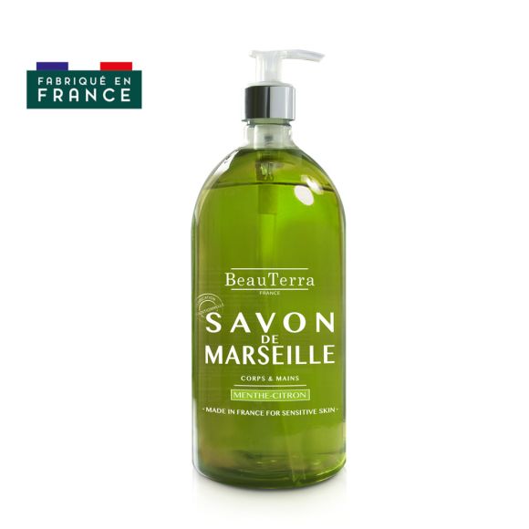Savon de marseille menthe citron Beauterra - flacon-pompe de 1L